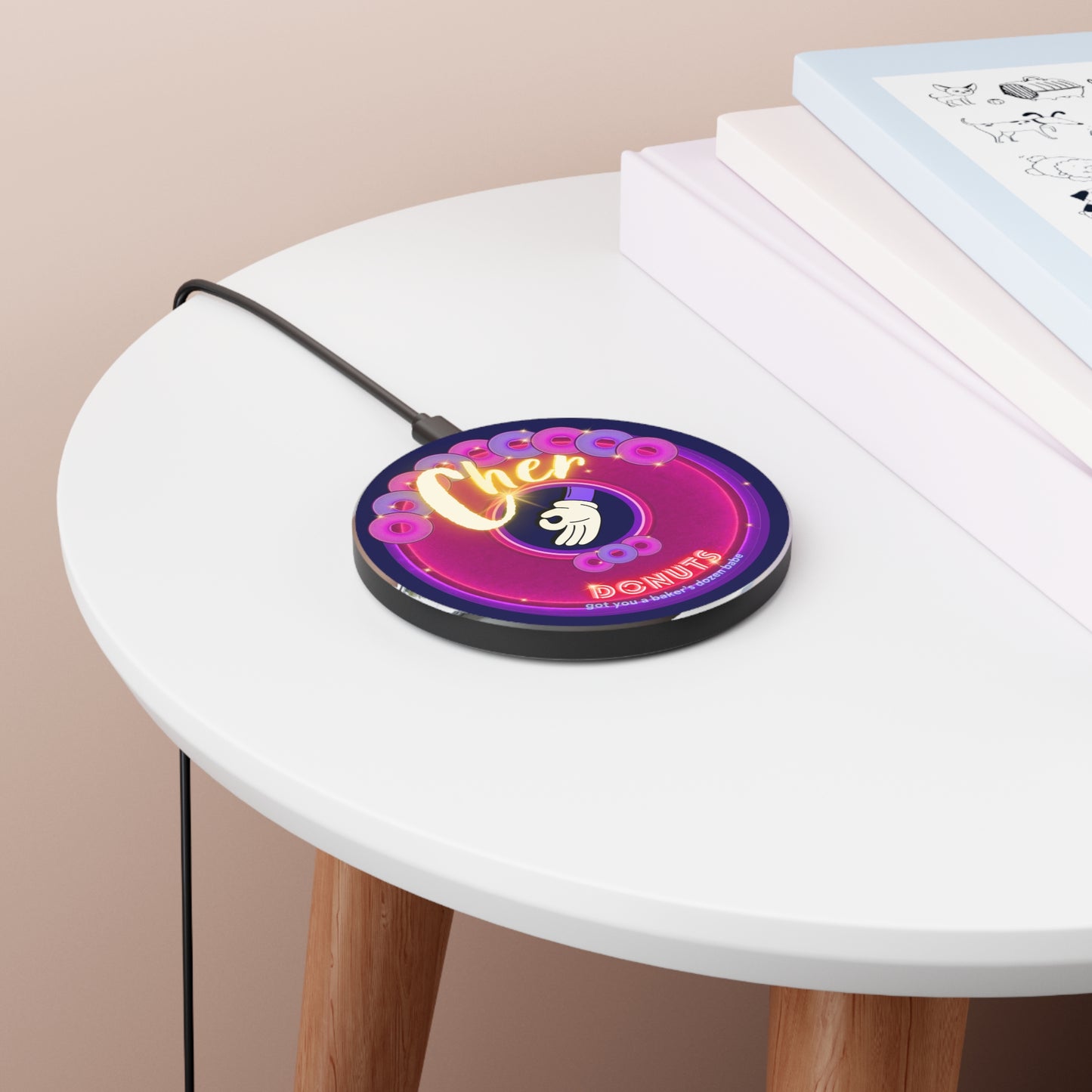 The Flow - Wireless Lumpy Donut Chargers - "Cher-ing is Caring Donut Charger" - vivid magenta donut - variant 2 - [*charitable donut]