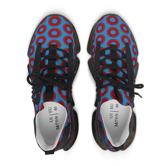 Women's Donut Kicks - red vivid donut print w/light steel blue background