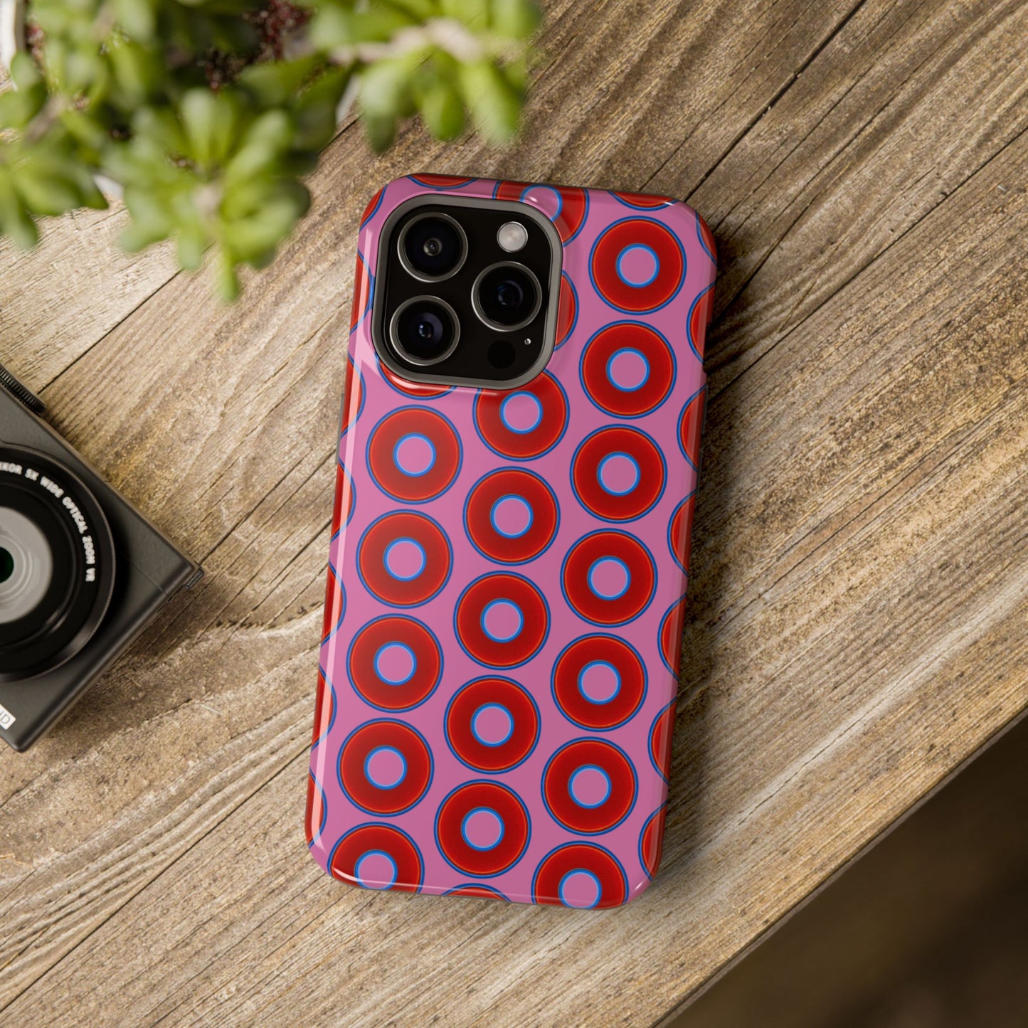 Magnetic Tough Donut Case - red vivid donut print w/pink background
