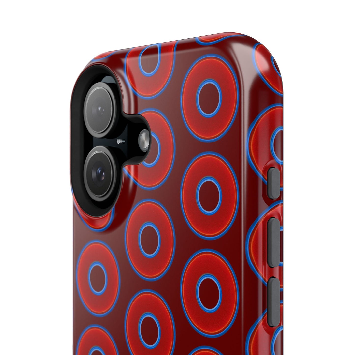Impact-Resistant Lumpy Donut Case - red vivid donut print w/dark red background