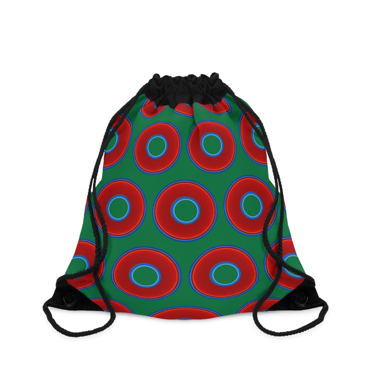 Lumpy Donut Drawstring Bag - red vivid donuts print w/green background