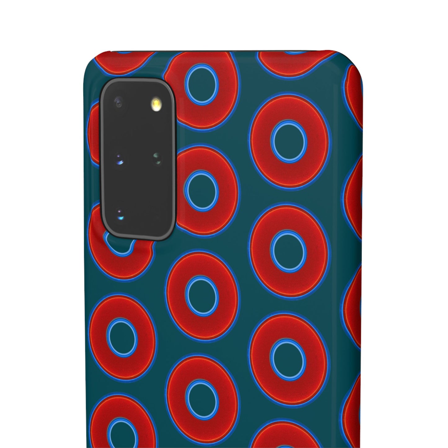 Lumpy Donut Snap Case - red vivid donut print w/midnight teal green background