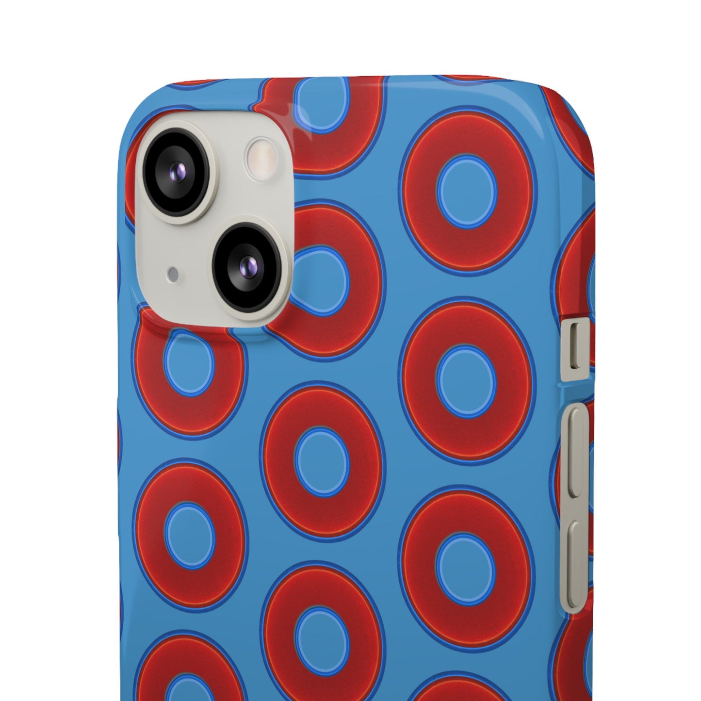 Lumpy Donut Snap Case - red vivid donut print w/light steel blue background