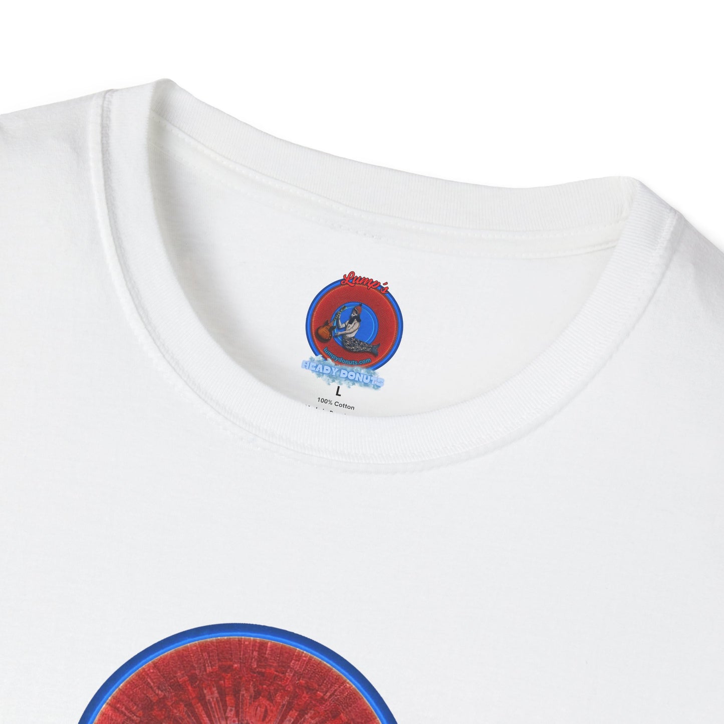 Classic Donut Tee - Unisex Soft-Style - "Graphic Translation Tee Shirt" - vivid red/blue tube donut - variant 1