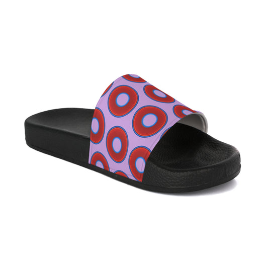 Men's Lumpy Sandals - slip-ons - red vivid donuts w/wisteria purple background
