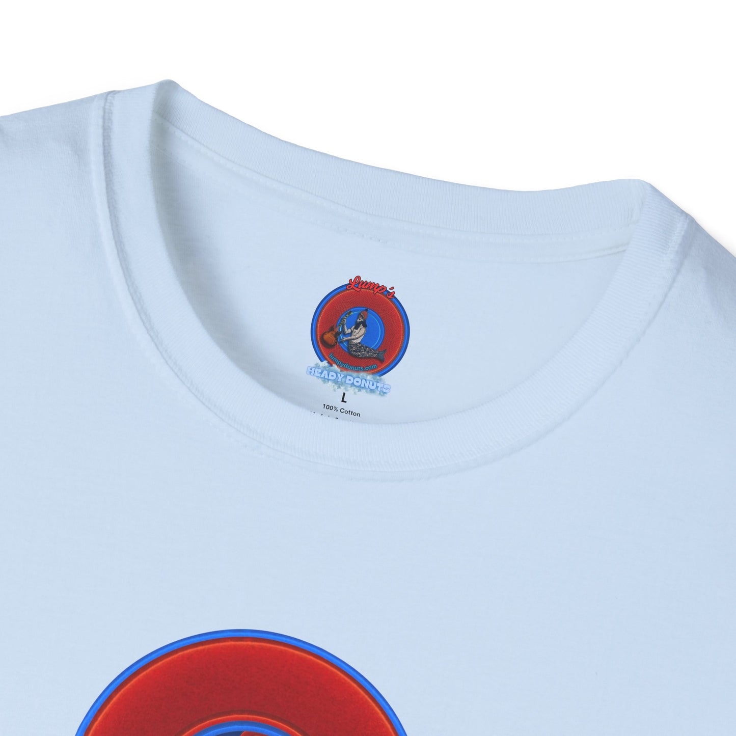Classic Donut Tee - Unisex Soft-Style - "Portal Donut" - vivid red/blue donut  - w/navy blue - variant 2