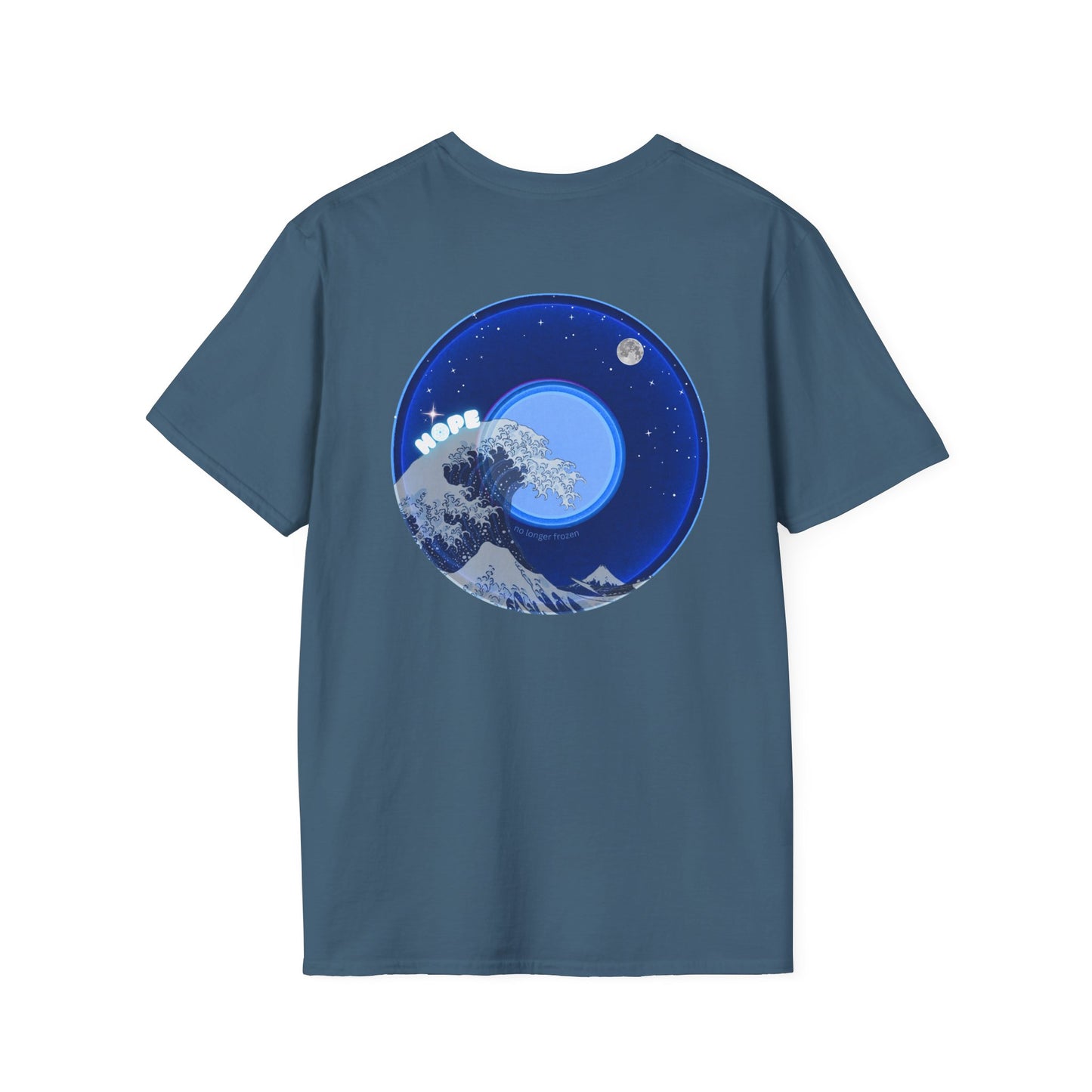 Classic Donut Tee - Unisex Soft-Style - "The Hopeful Waving Donut" - variant 2 - vivid blue donut
