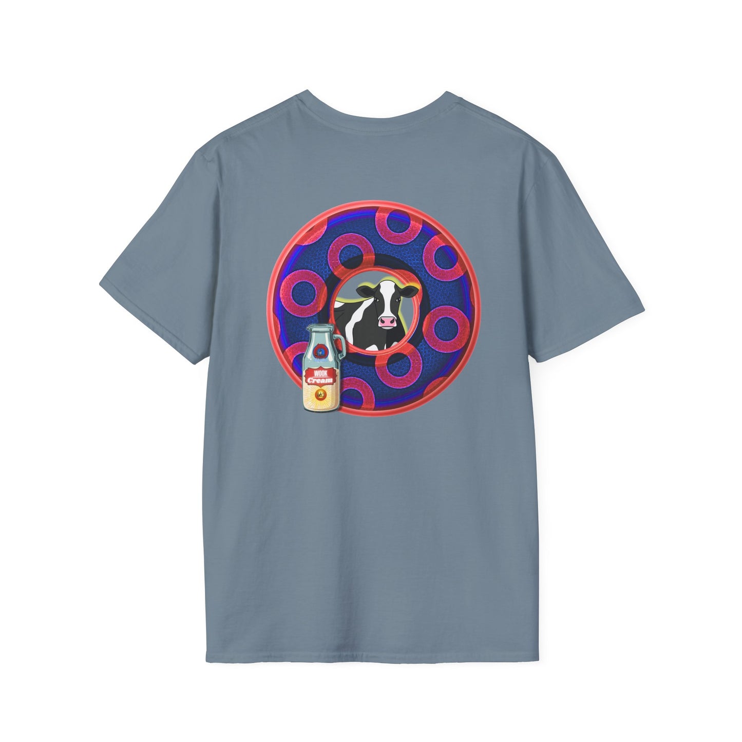 Classic Donut Tee - Unisex Soft-Style - "Beefy Wooked Cream - YEMSG Donut" - electric blue/red rustic paradox donut