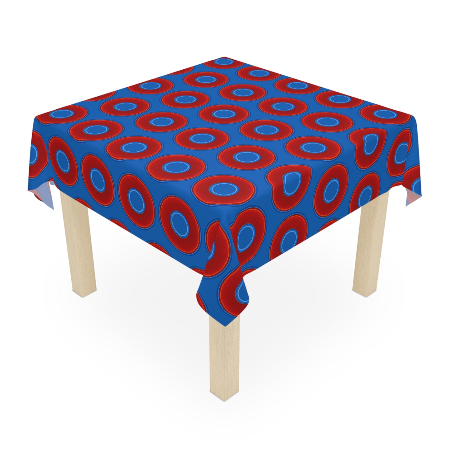 Lumpy Tablecloth - 55.1" x 55.1" - vivid red donuts w/dark royal blue background