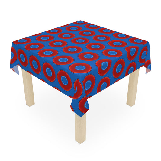 Lumpy Tablecloth - 55.1" x 55.1" - vivid red donuts w/dark royal blue background