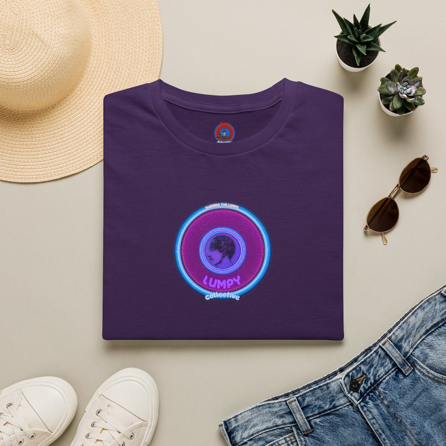 Classic Donut Tee - Unisex Soft-Style - "Lumpy Collective Donut" - rustic purple/light blue lumpy donut - variant 2