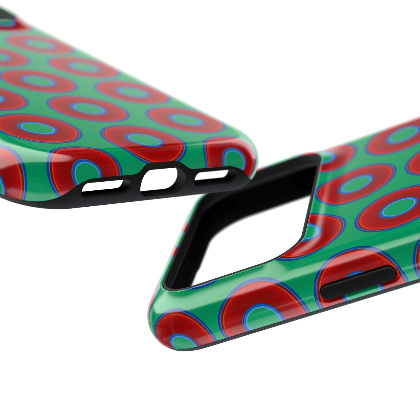 Impact-Resistant Lumpy Donut Case - red vivid donut print w/jade green background