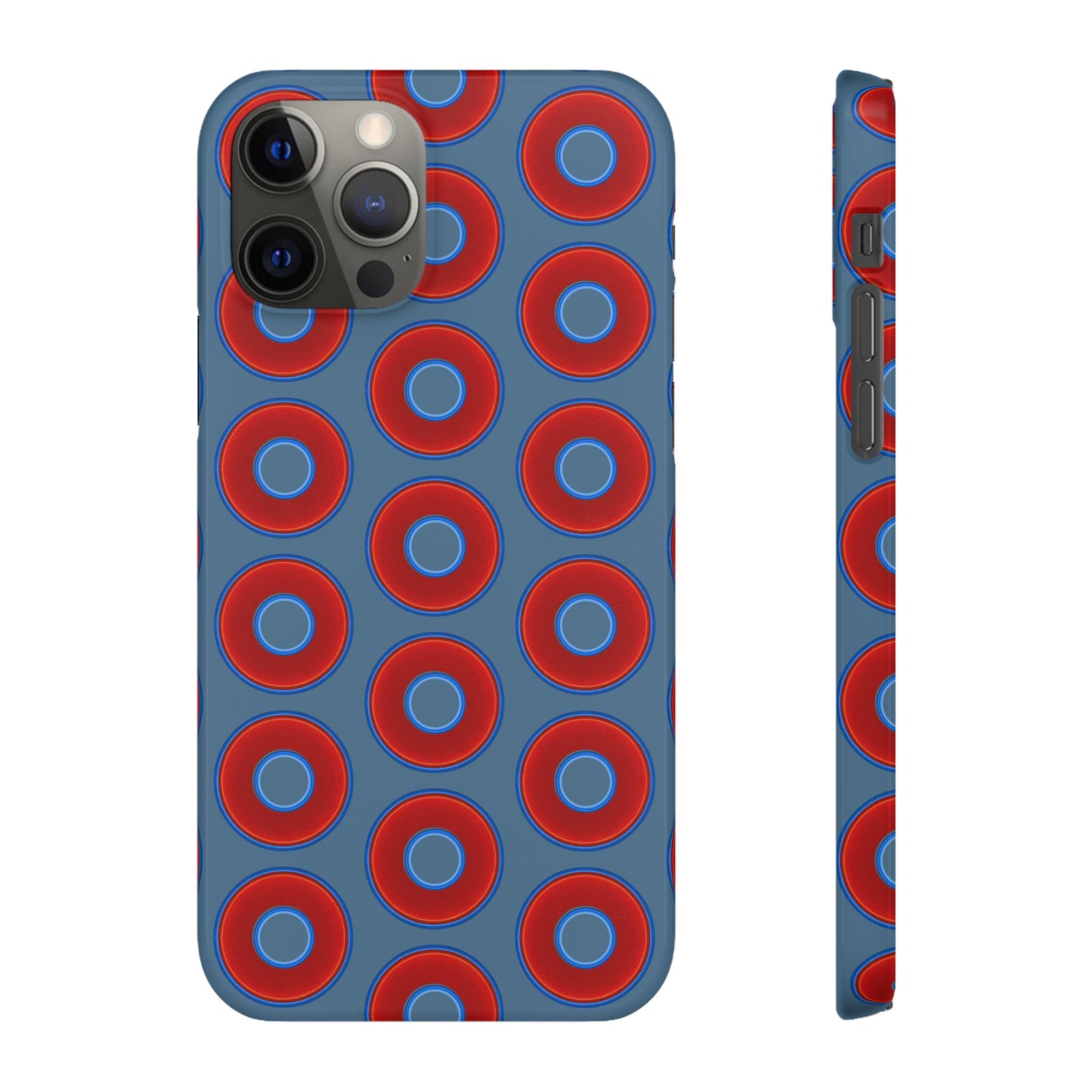 Lumpy Donut Snap Case - red vivid donut print w/steel blue background