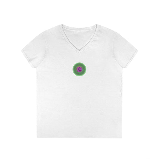 Women's Donut V-Neck Tee - "If I'm Swimming By" - variant 3 - light green/magenta phatty donut w/