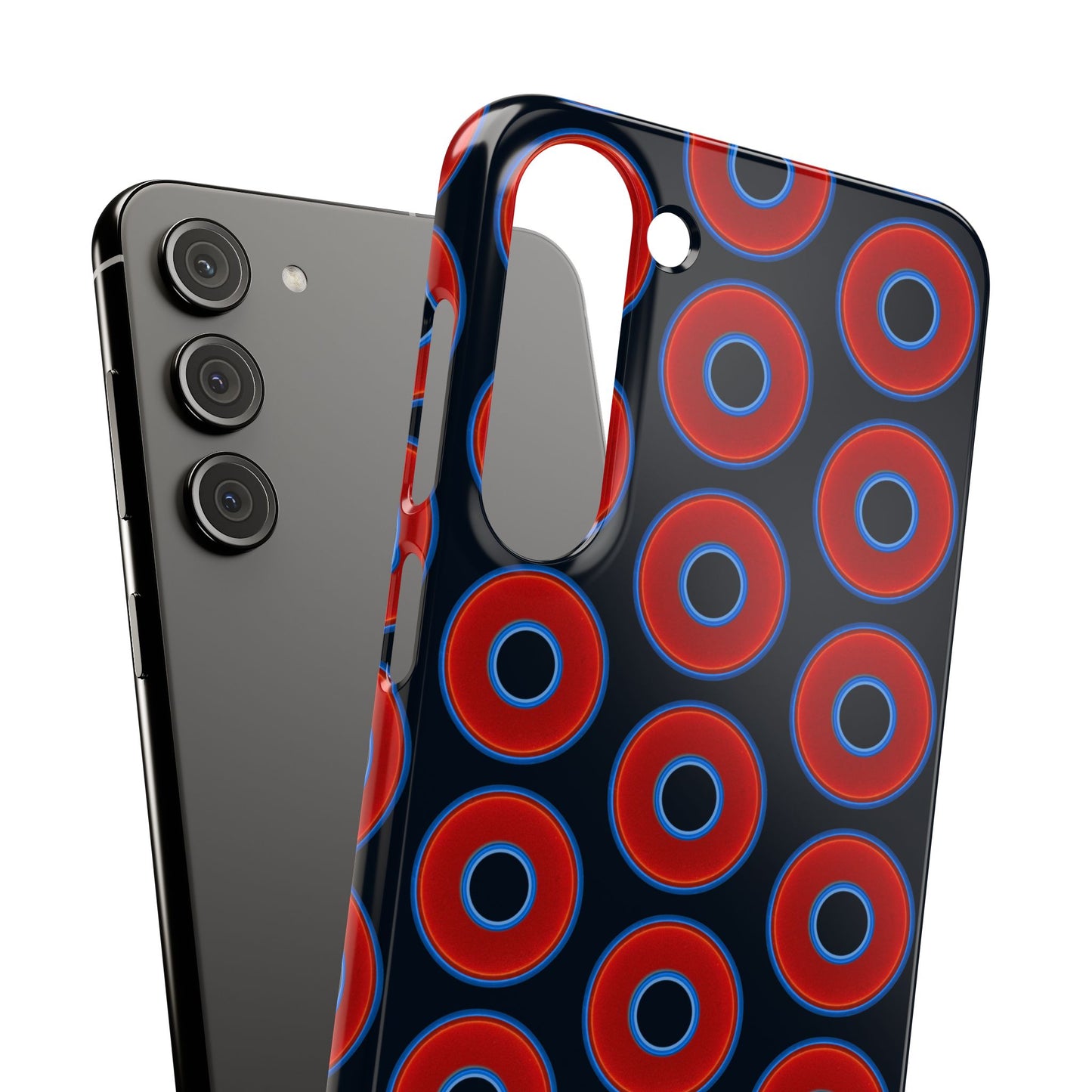 Lumpy Donut Snap Case - red vivid donut print w/blue charcoal background
