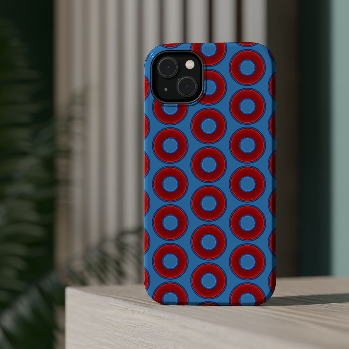 Copy of Magnetic Tough Donut Case - red vivid donut print w/light steel blue background