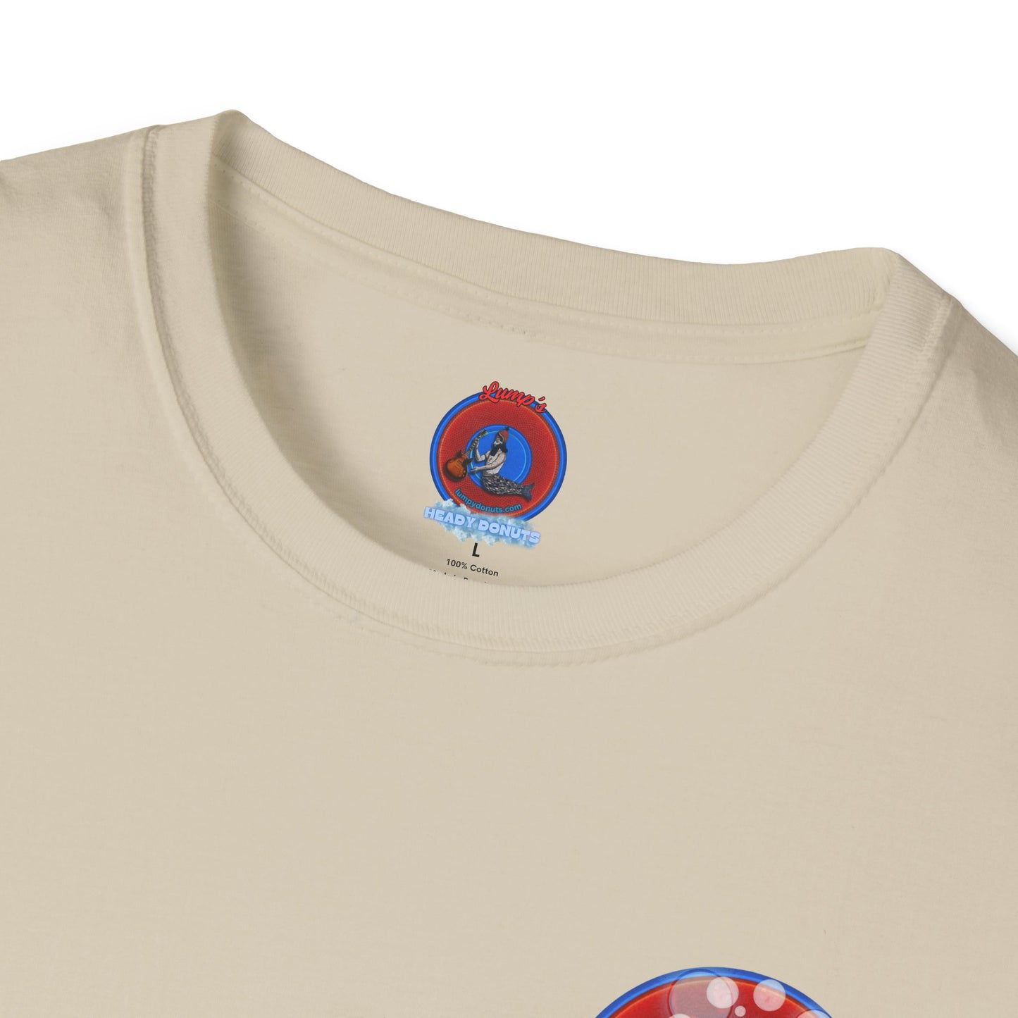 Classic Donut Tee - Unisex Soft-Style - "Bubbler's Donut Tee" - vivid red/blue donut