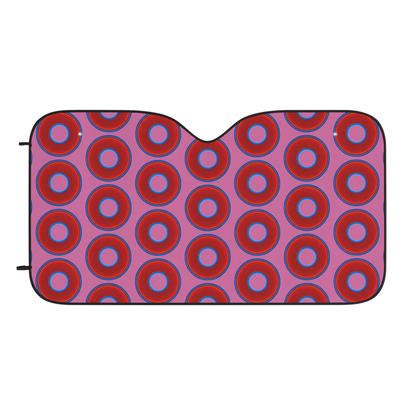 Automotive Donut Sun Shade - red vivid donuts w/pink background
