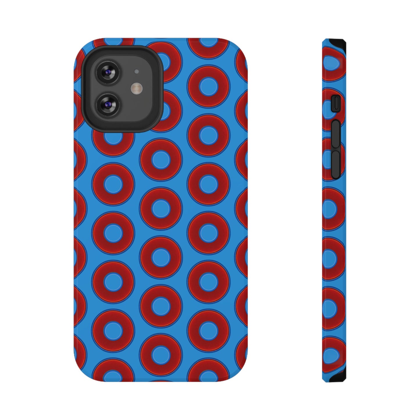 Impact-Resistant Lumpy Donut Case - red vivid donut print w/sky royal blue background