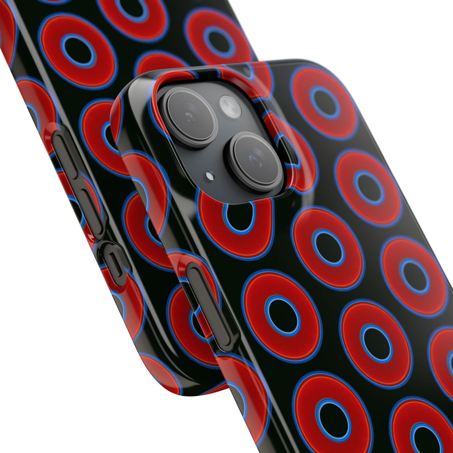 Lumpy Donut Snap Case - red vivid donut print w/midnight moss green background