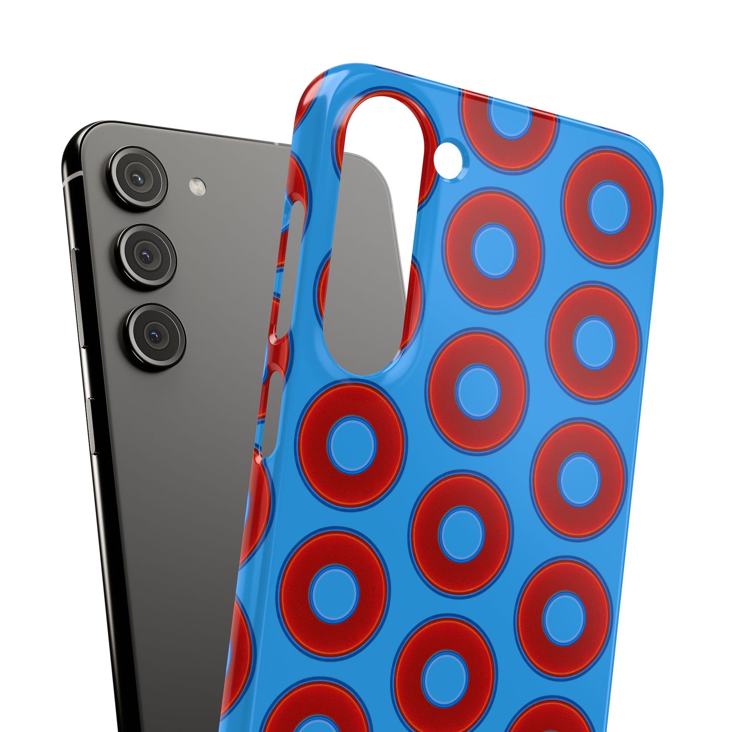 Lumpy Donut Snap Case - red vivid donut print w/sky royal blue background