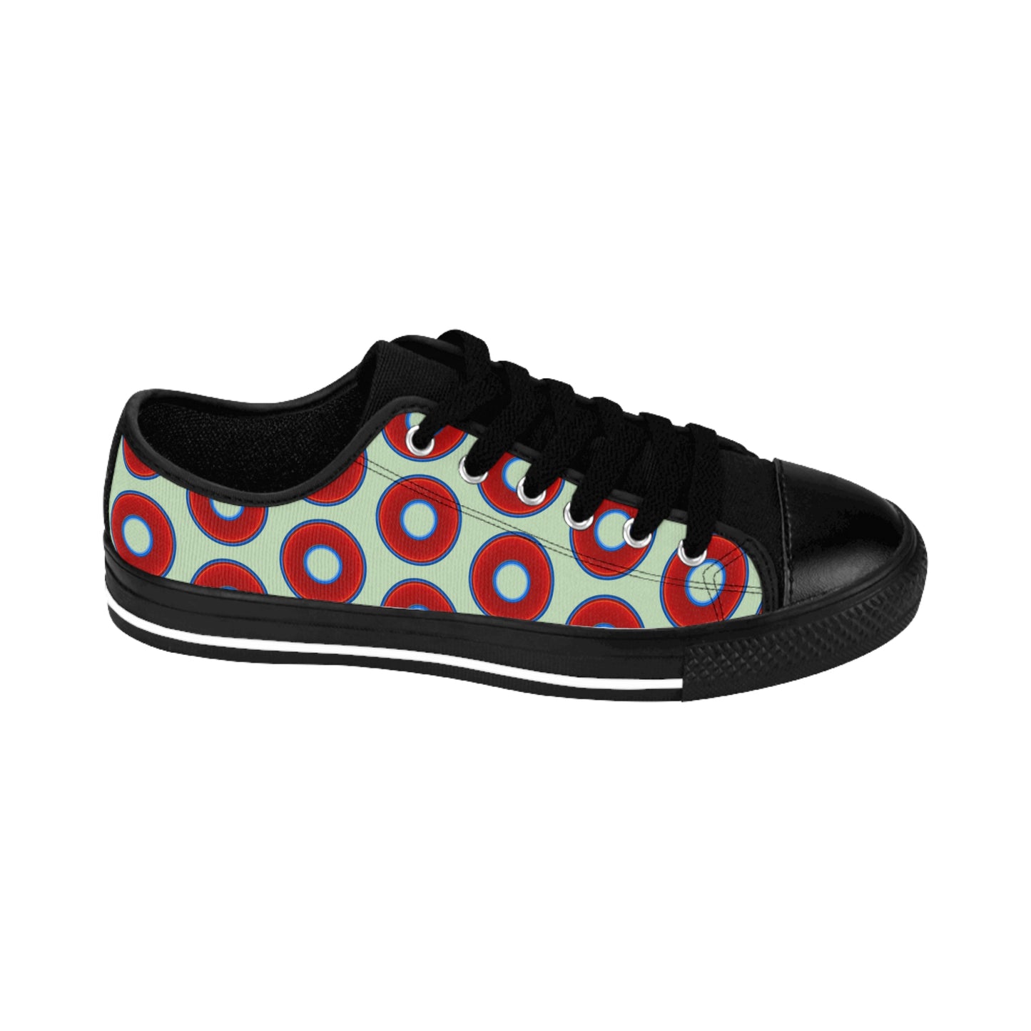 Men's Cushiony Convectors - Low Top - large red vivid donut print w/seafoam green background