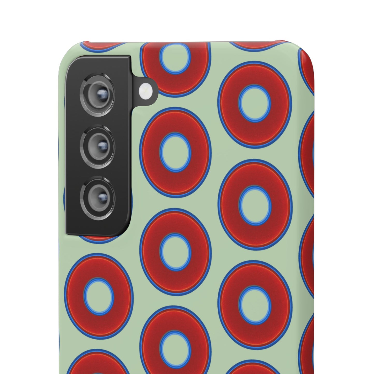 Lumpy Donut Snap Case - red vivid donut print w/seafoam green background