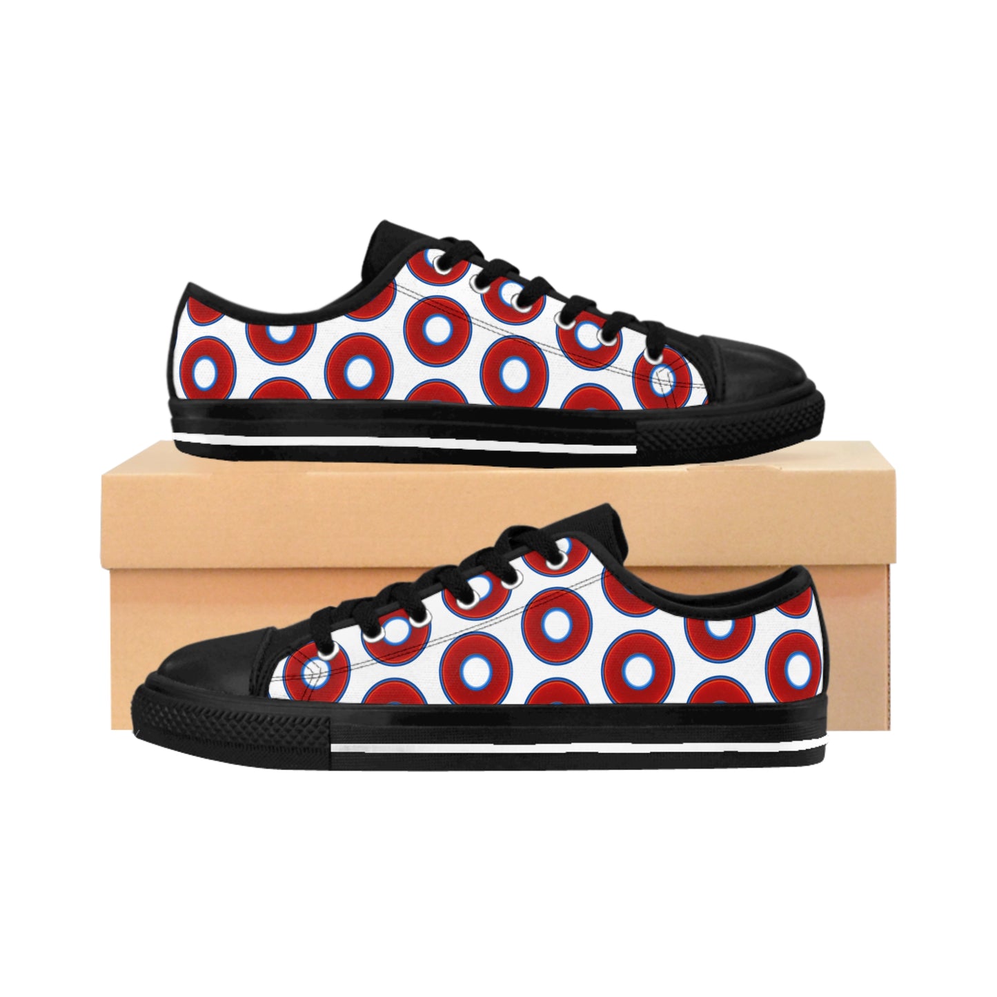 Men's Cushiony Convectors - Low Top - large red vivid donut print w/white background