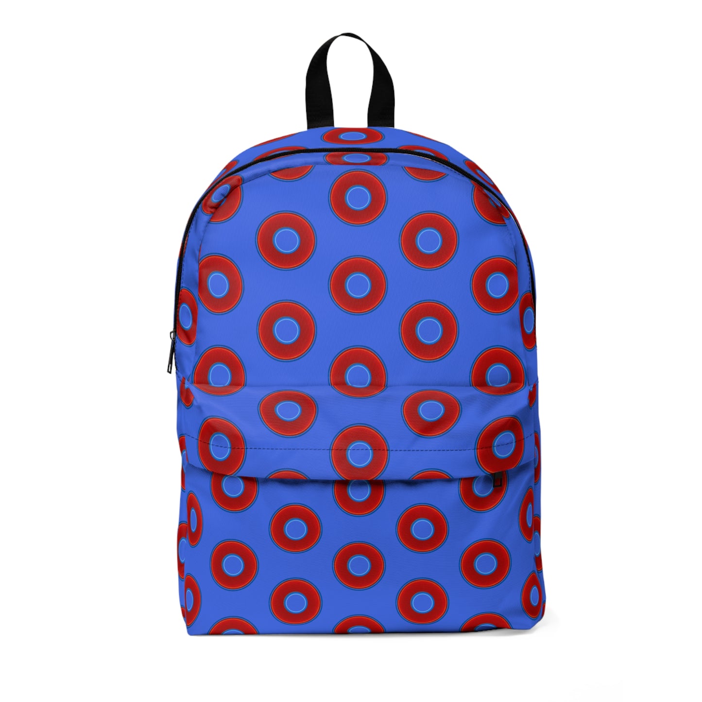 Donut Backpack - red vivid donuts w/royal blue background