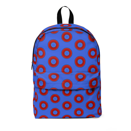 Donut Backpack - red vivid donuts w/royal blue background