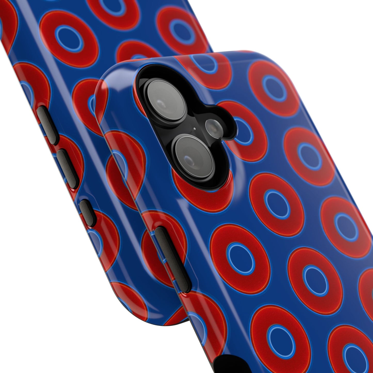 Impact-Resistant Lumpy Donut Case - red vivid donut print w/dark blue background