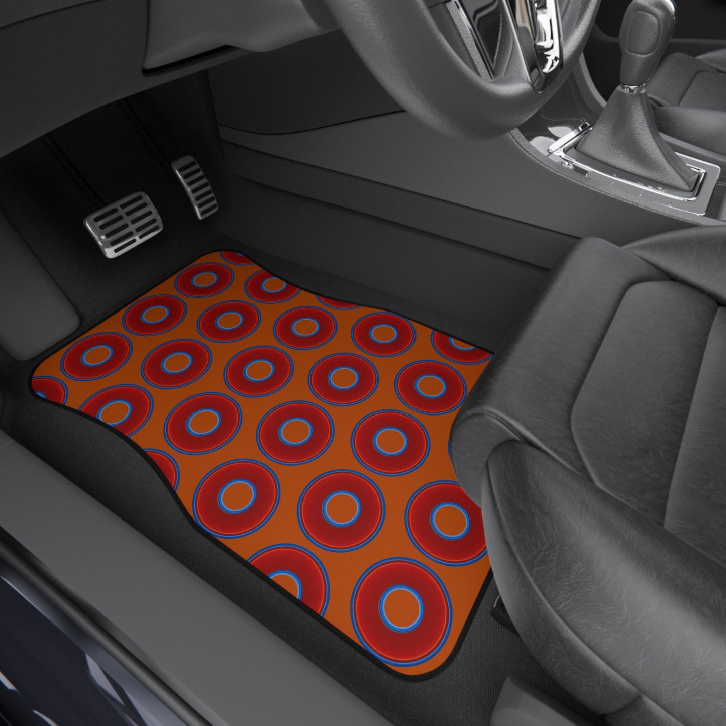 Contacted Car Mats - vivid donut print w/dark orange background