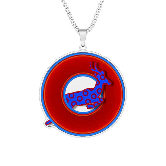 Lump's Heady Donut Necklace - 1" x 1" Stainless Steel Pendant - "Out of Control Donut Pendant" - vivid red/blue donut - variant 2