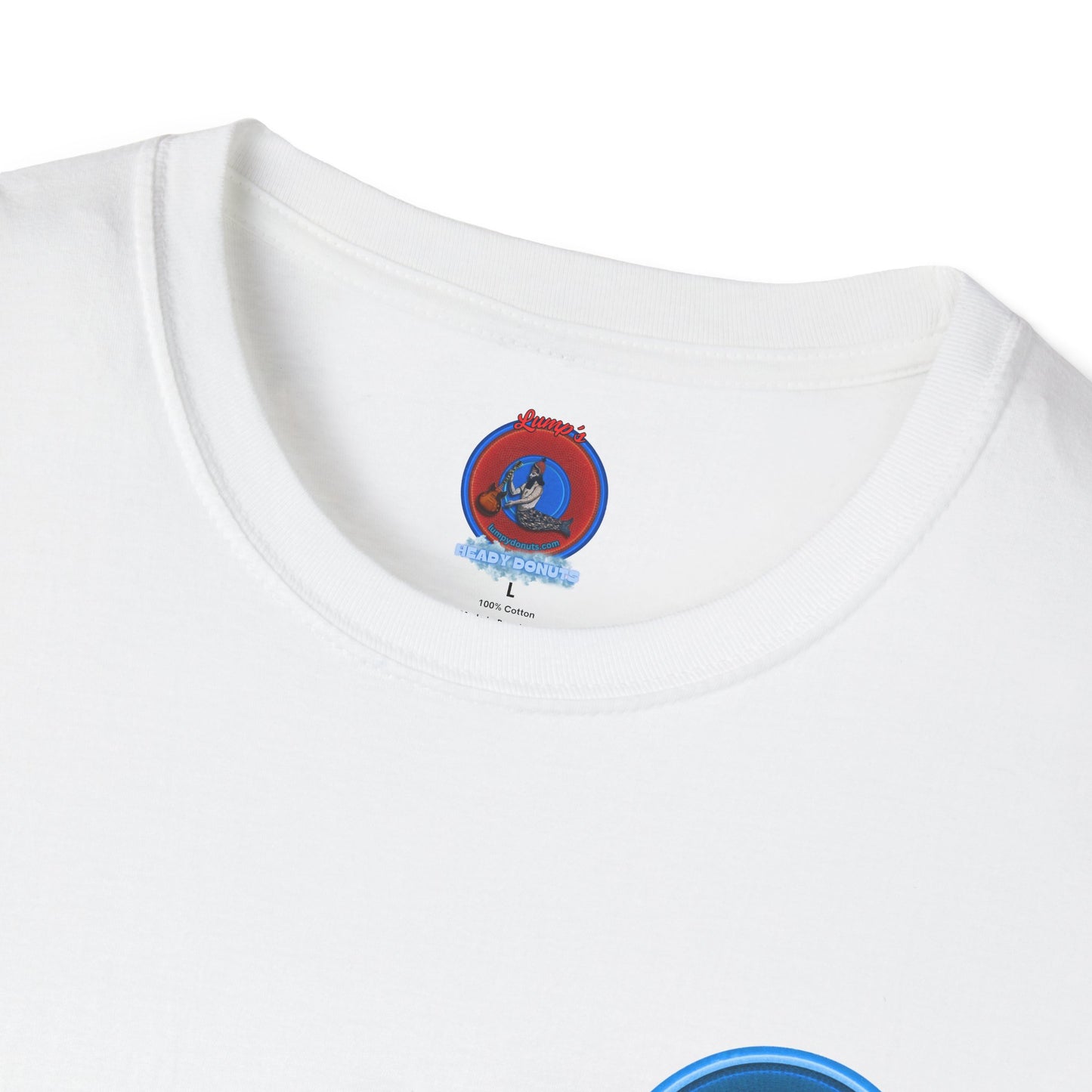 Classic Donut Tee - Unisex Soft-Style - "The Story of the Donut - a Ghostly Good Time" - variant 2 - blue/blue donut