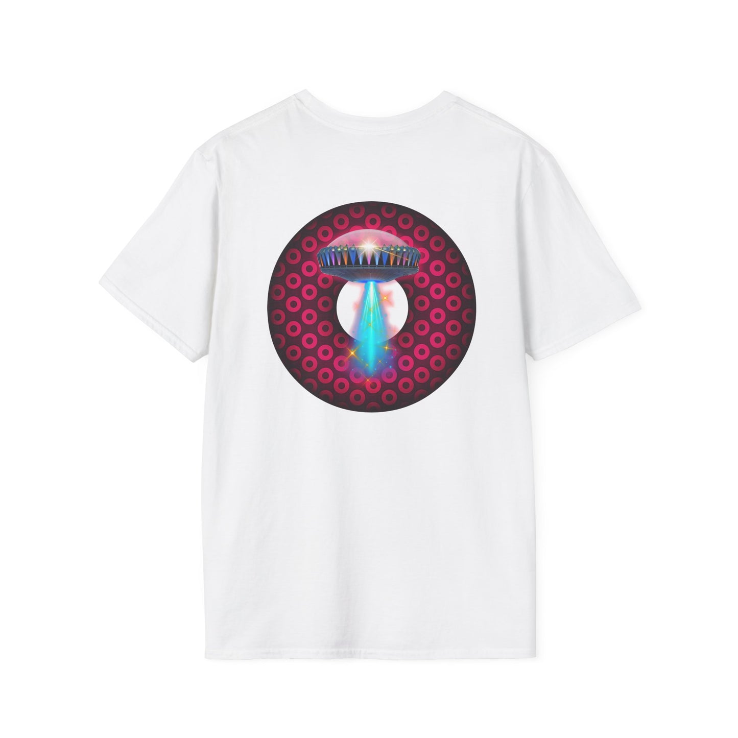 Classic Donut Tee - Unisex Soft-Style - "Donuts now Served on the Mothership" - series 1.0  - variant 2  - red/red paradoxical donut