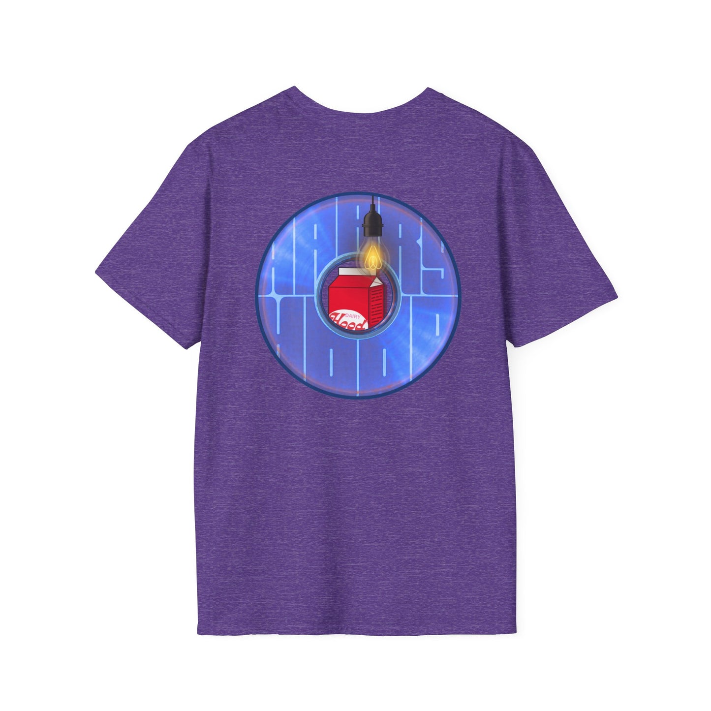 Classic Donut Tee - Unisex Soft-Style - "Harry Left His Donut Shirt" - series 1.0  - variant 4 - purple/blue donut - w/milk & light on