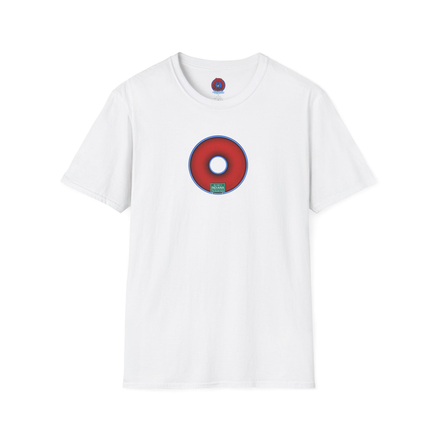 Classic Donut Tee - Unisex Soft-Style - "Indiana is for Boofers" - vivid red/blue plumpy donut - variant 3 - plain