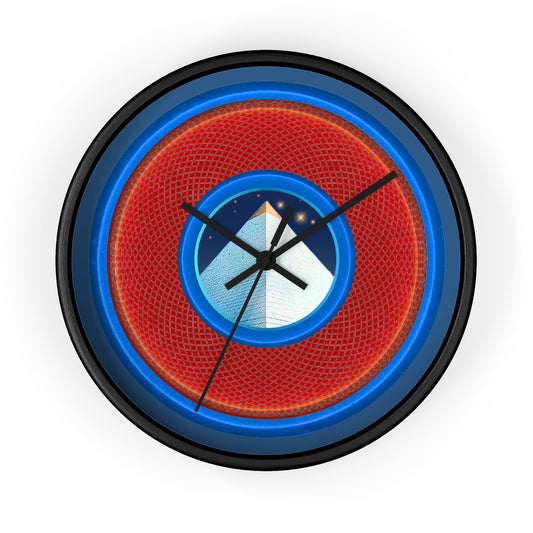 Lumpy Wall Clock - "Limestone Donuts Clocks so Large" - variant 1 - red rustic donut w/light navy background