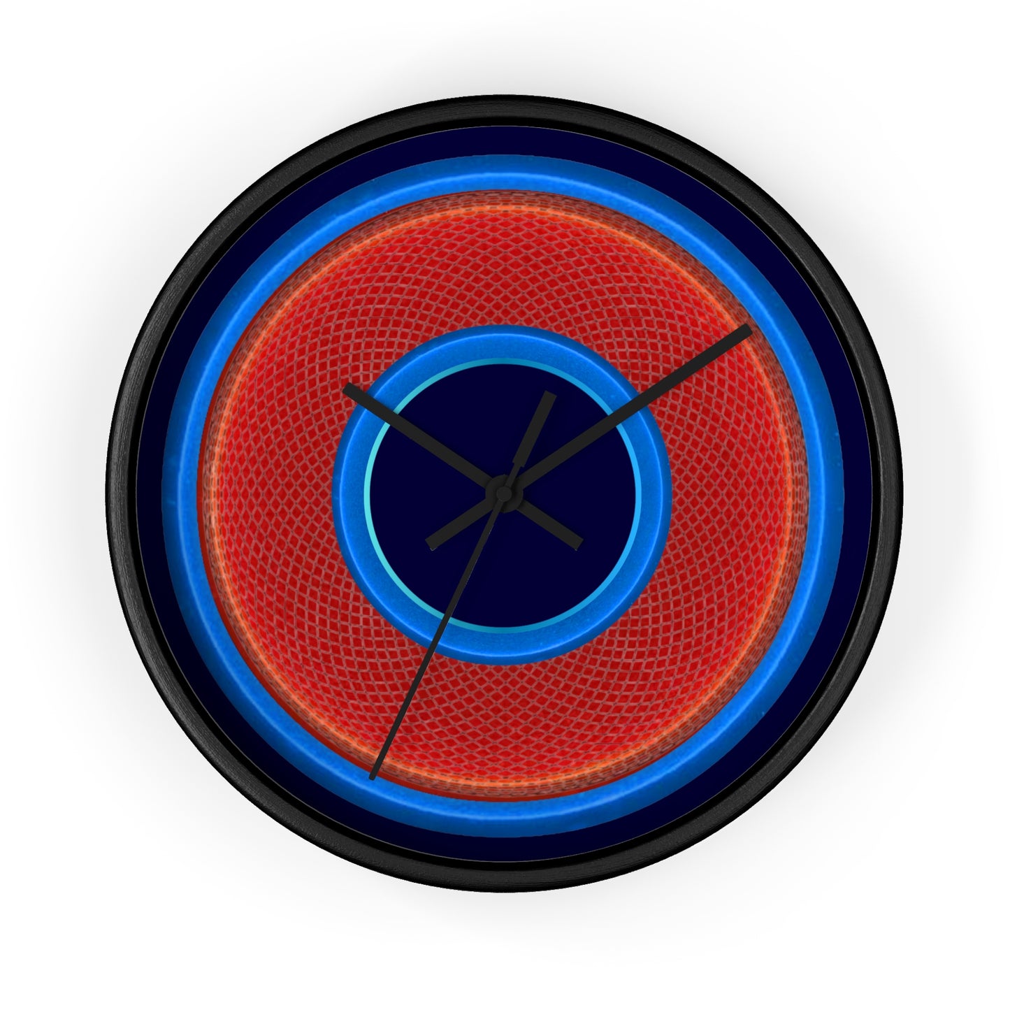 Lumpy Wall Clock - red rustic donut w/light blue edging - variant 1 w/midnight blue background