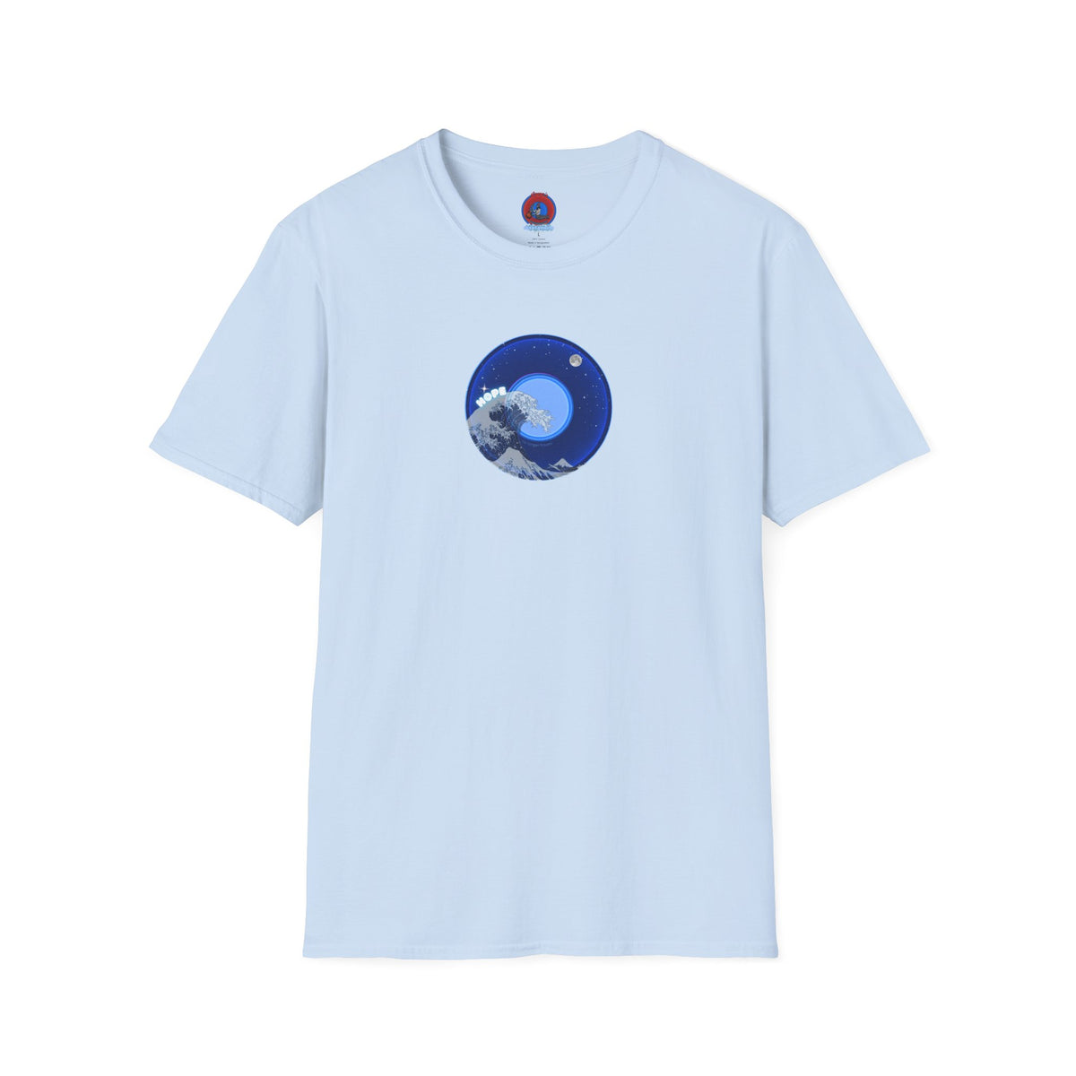 Classic Donut Tee - Unisex Soft-Style - "The Hopeful Waving Donut" - variant 2 - vivid blue donut
