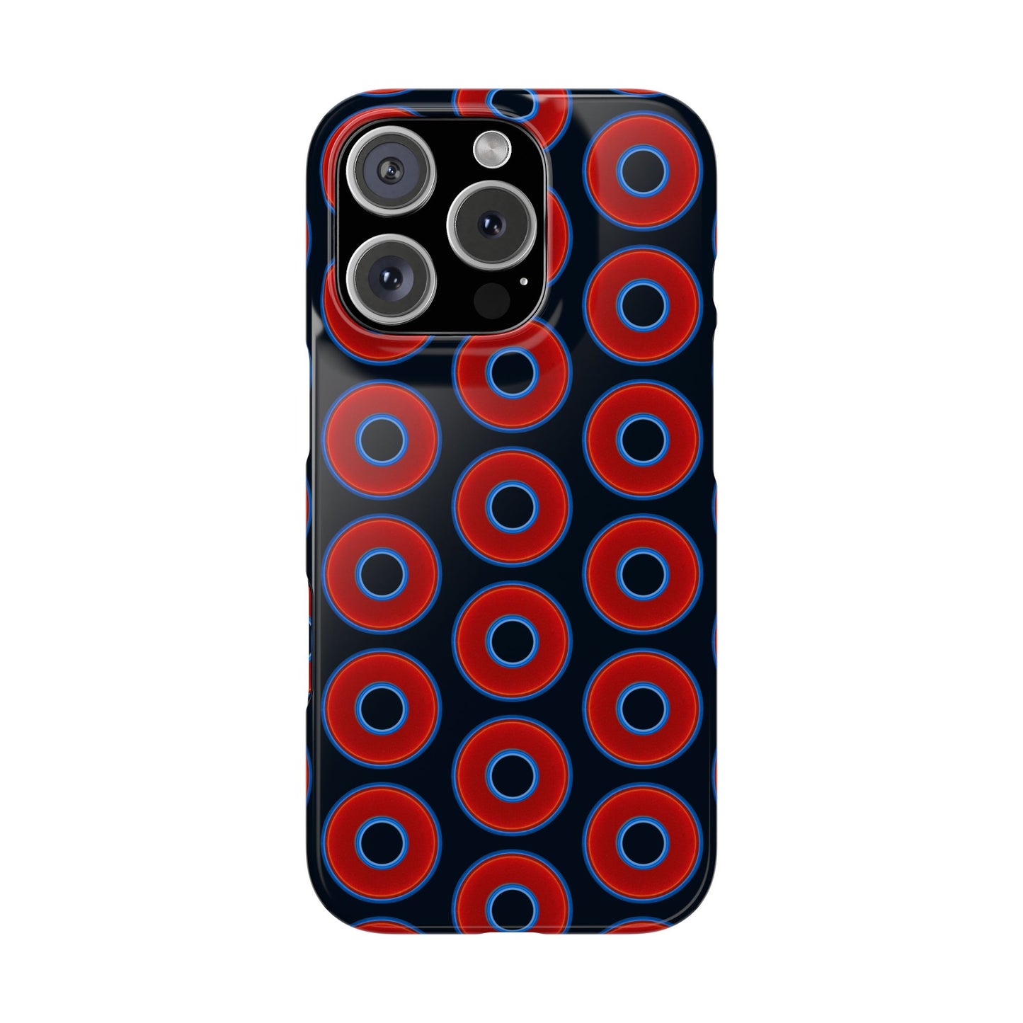 Lumpy Donut Snap Case - red vivid donut print w/blue charcoal background