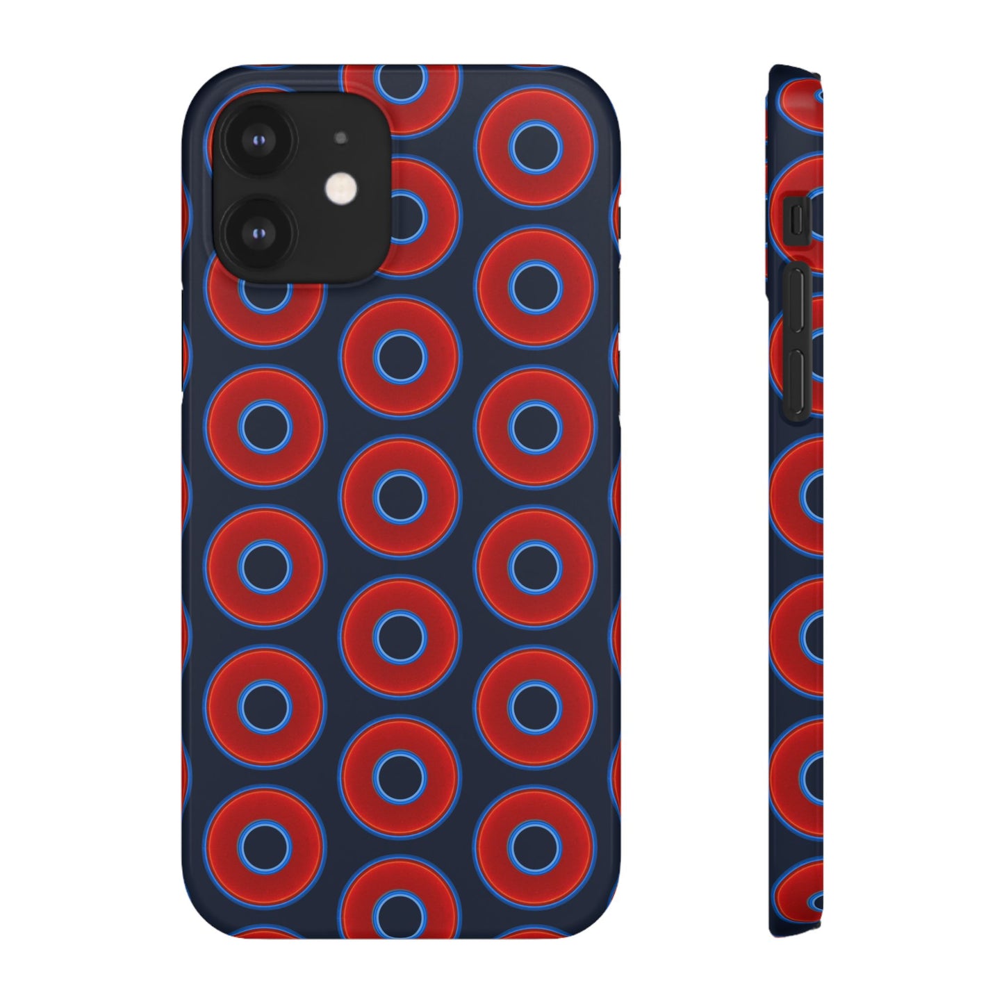 Lumpy Donut Snap Case - red vivid donut print w/midnight teal blue background