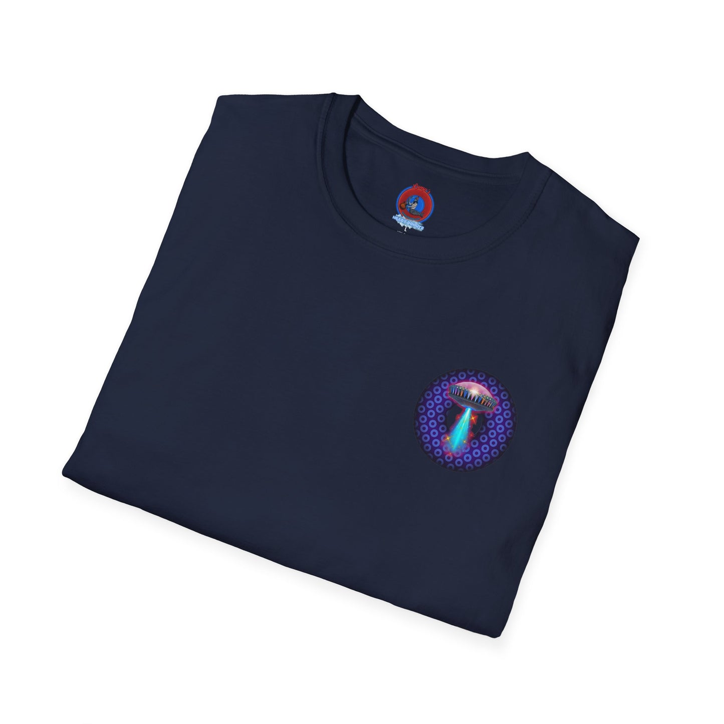Classic Donut Tee - Unisex Soft-Style - "Donuts now Served on the Mothership" - series 1.0  - variant 5  - purple/violet paradoxical donut
