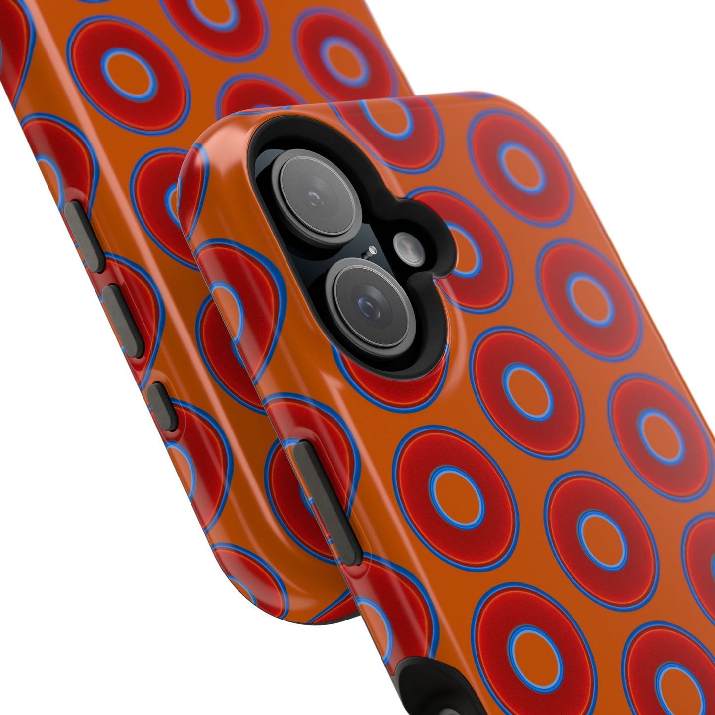 Impact-Resistant Lumpy Donut Case - red vivid donut print w/dark orange background