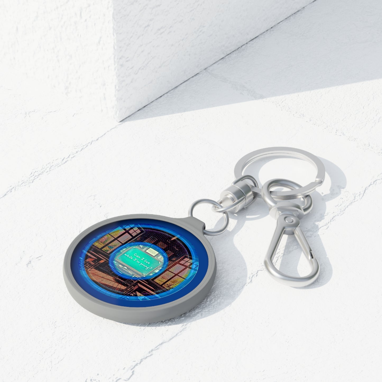 Lumpy Donut Keychain - "The Torturous Chalk Dust Donut" - series 1.0 - - blue picture donut