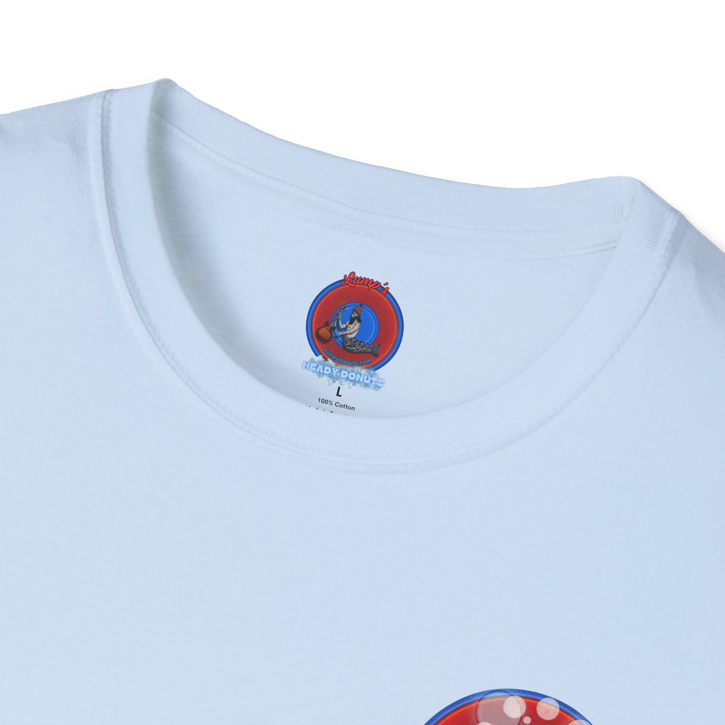 Classic Donut Tee - Unisex Soft-Style - "Bubbler's Donut Tee" - vivid red/blue donut