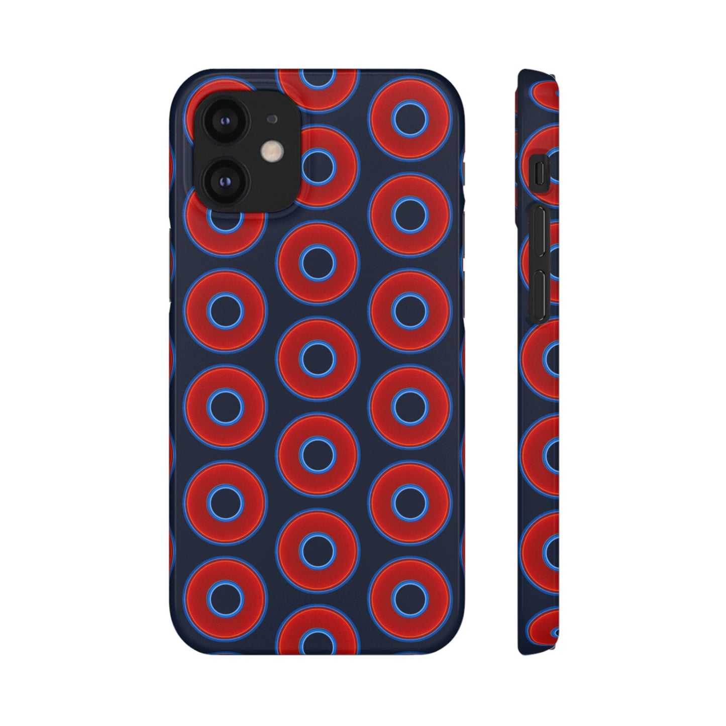 Lumpy Donut Snap Case - red vivid donut print w/midnight teal blue background