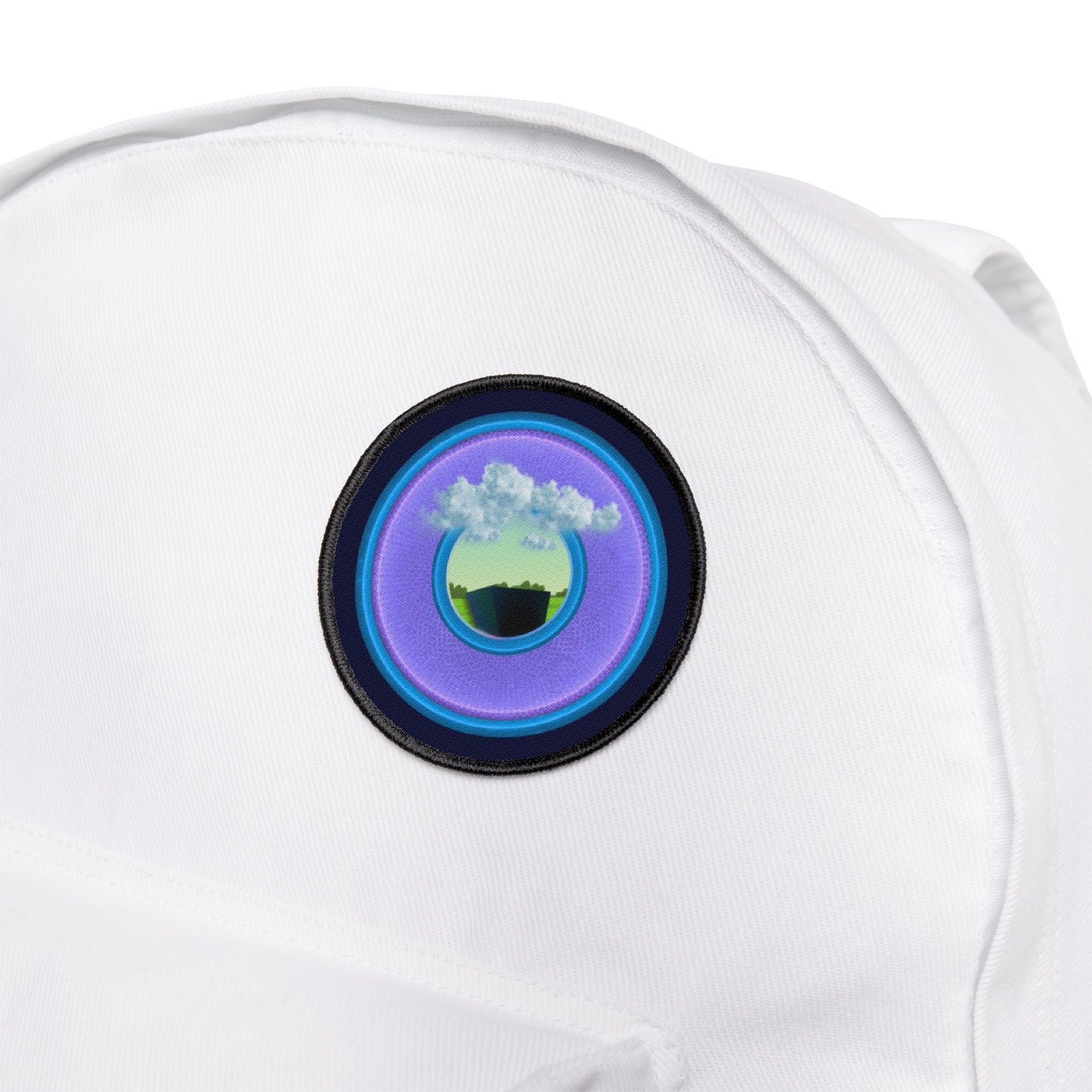 Iron-On Donut Patch - "Got Rhombus Donut Patches?" - rustic purple/light blue donut - variant - 4