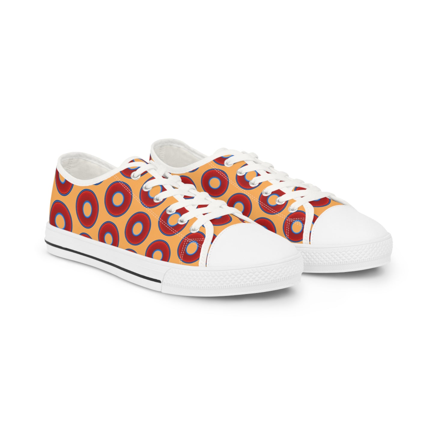 Men's - Low Top Chuck Taylors - large vivid red donut print w/creamcicle orange background