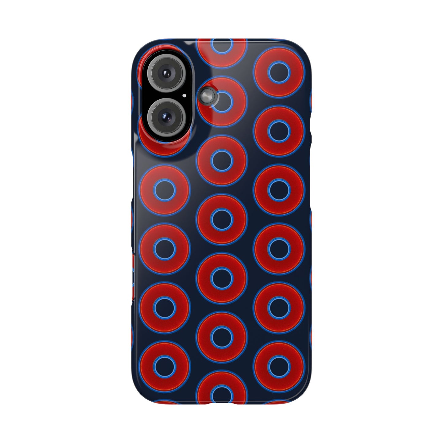 Lumpy Donut Snap Case - red vivid donut print w/midnight teal blue background